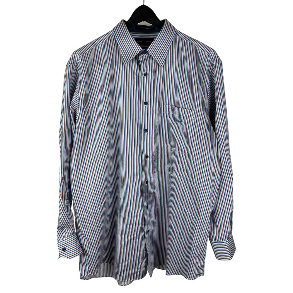 Mens Paul Fredrick Non Iron Two Ply Cotton Long Sleeve Dress Shirt Size 17